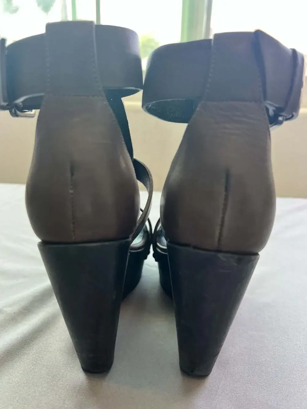 AllSaints Rotchko Brown Leather Studded Platform Wedge Sandals Size EU 36
